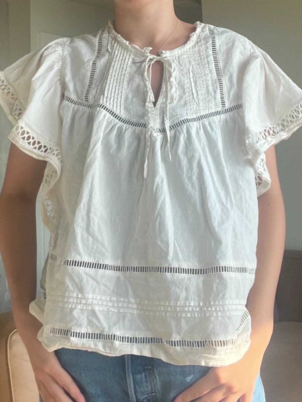 Lightweight White Crochet-Trim Women's Top